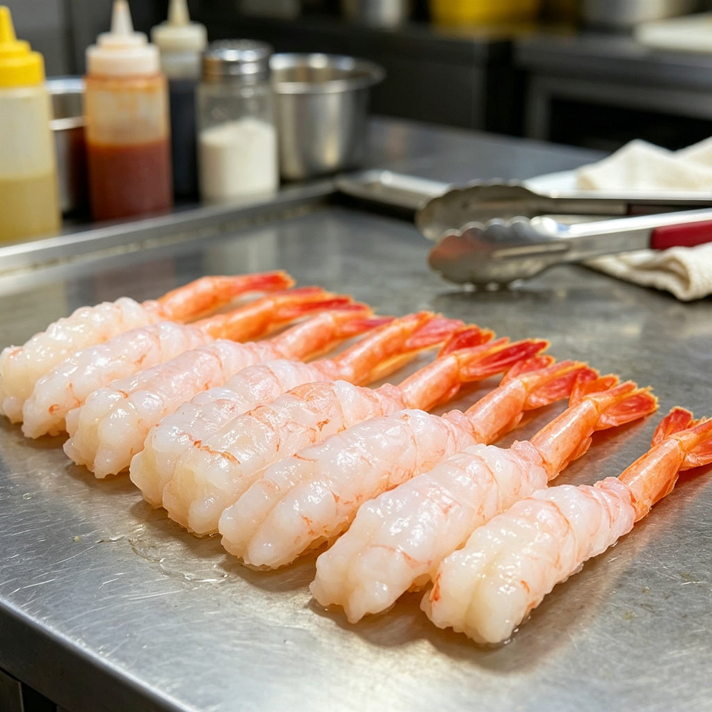 Sweet raw New Zealand shrimp in a tray (1)