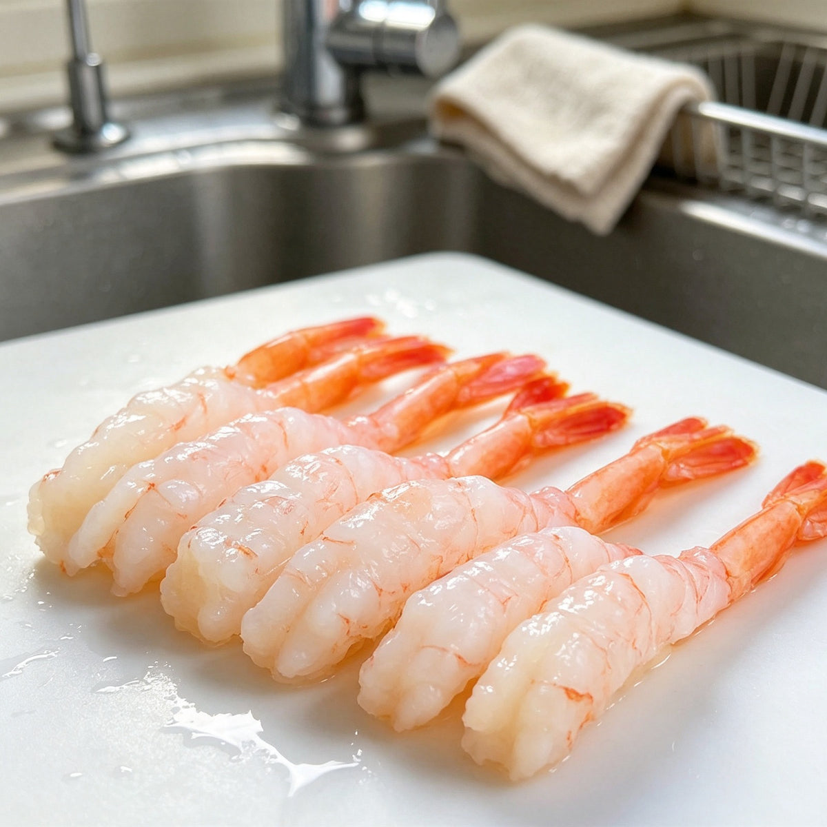 Sweet raw New Zealand shrimp in a tray (3)