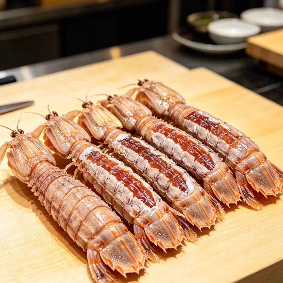 Wild caught shell-on prawn tails on ice (1)