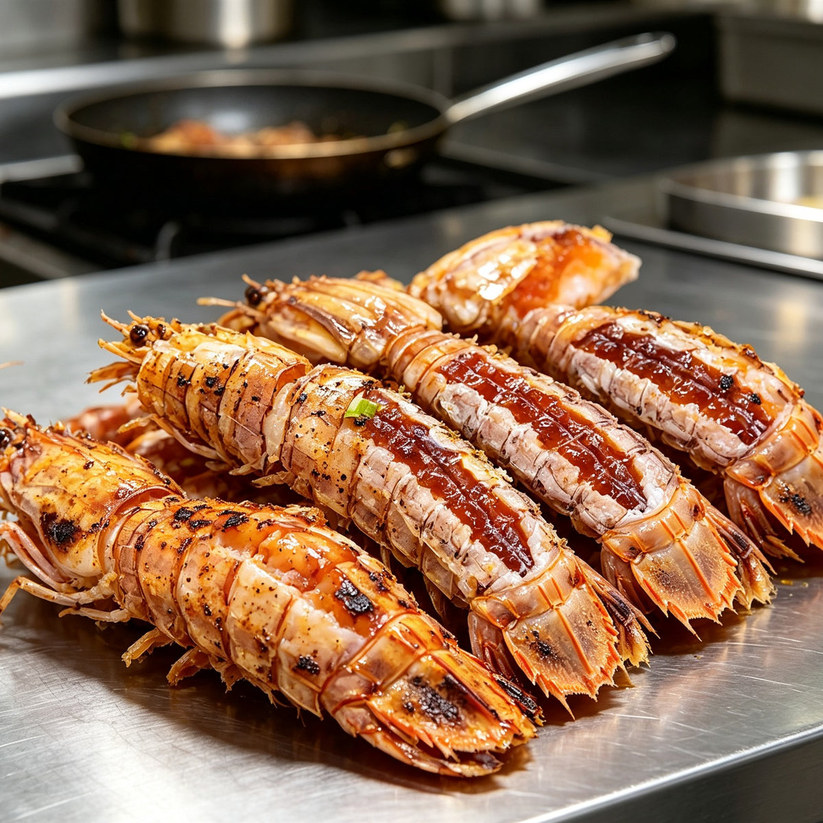 Wild caught shell-on prawn tails on ice (2)