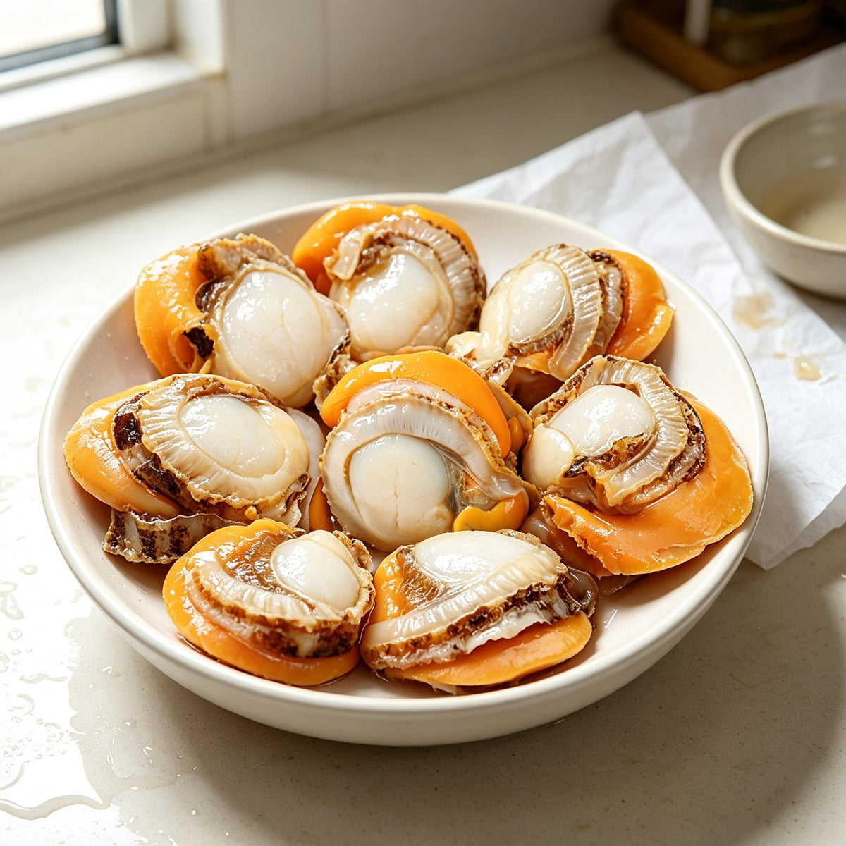 Hand selected steamed sea scallops (1)
