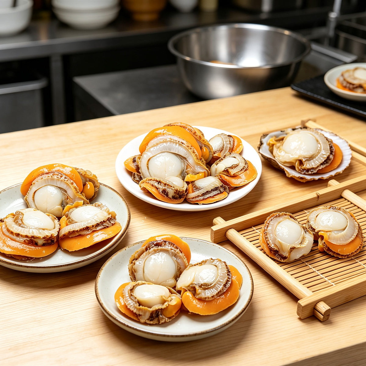 Hand selected steamed sea scallops (3)